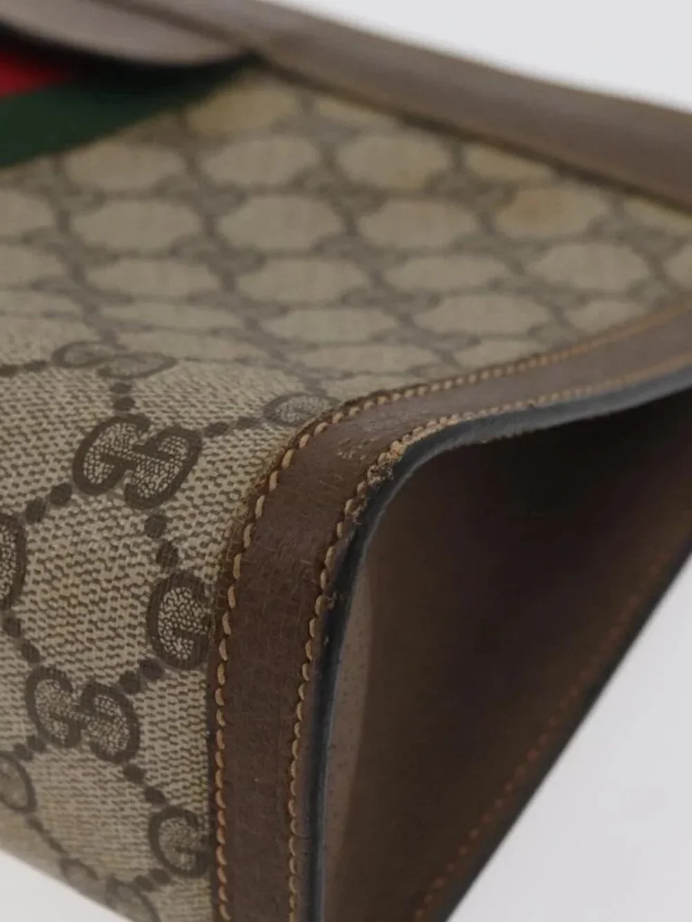GUCCI GG Supreme Web Sherry Line Clutch Bag PVC Beige 89 01 002 Auth ti3823